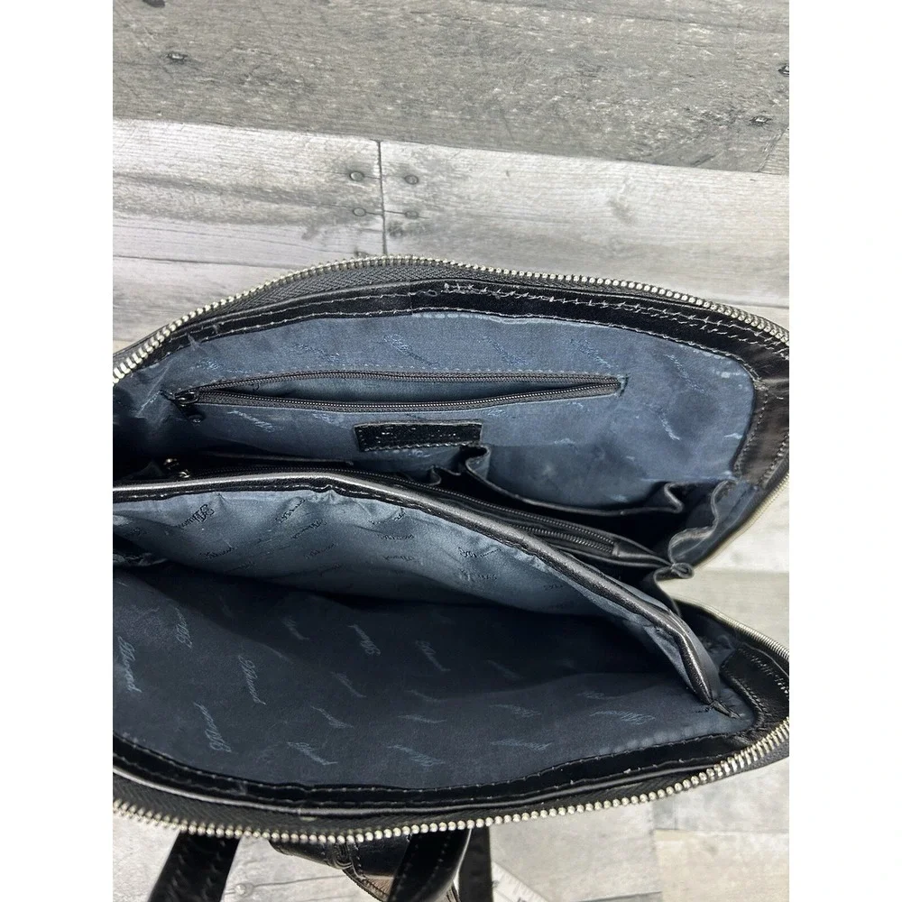Ashbrook Black Leather Bookbag With Weaving Pattern Bag